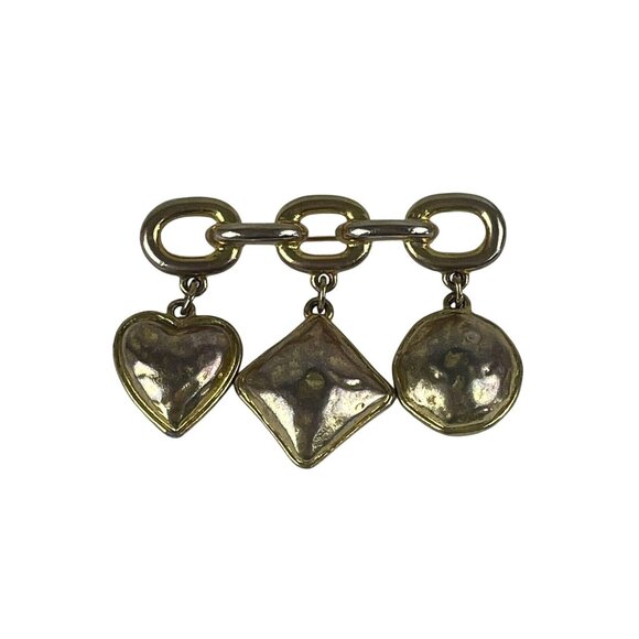 Unbranded Jewelry - Vintage 80s Large Gold Tone Geometric Heart Square Circle Brooch Pin Statement